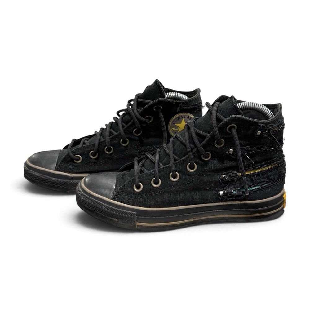 Converse All Star Mid Top Black Leather Side Zip Sneakers Men's US 5 Women’s 7